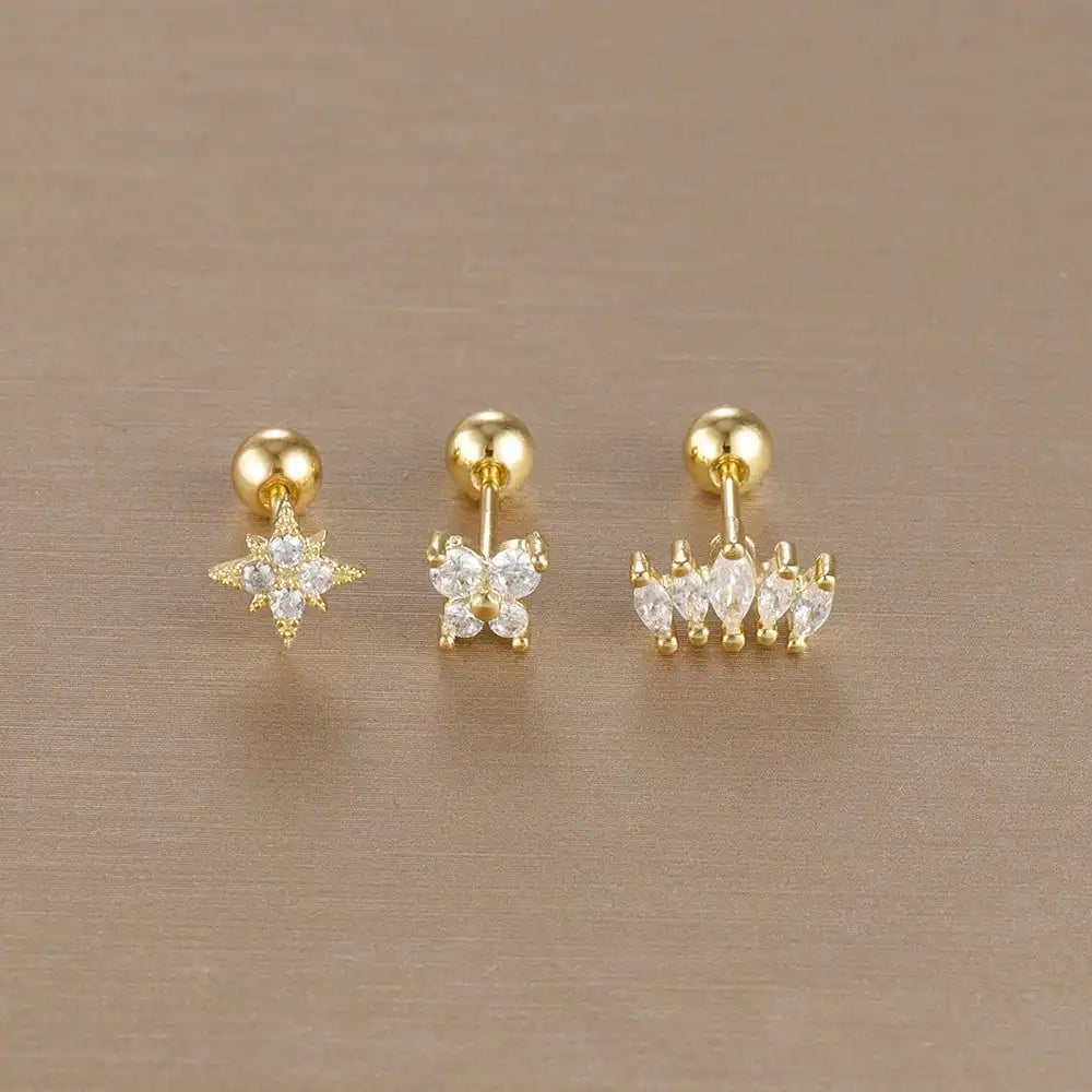Kronen-Ohrring Set Gold (3-teilig)