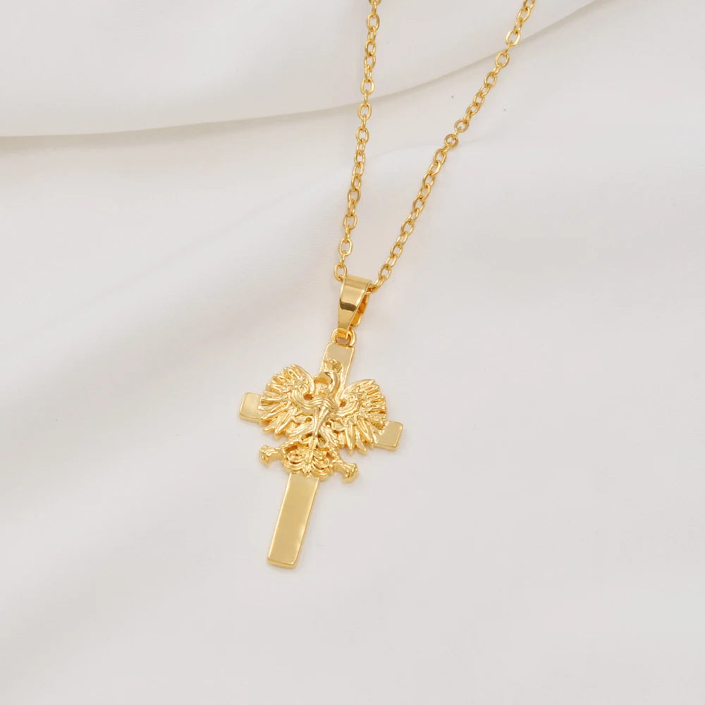 Anniyo Poland Eagle and Cross Pendant Necklaces for Women ,Polska Poles Jewelry #381116