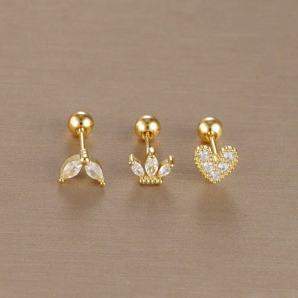 Kronen-Ohrring Set Gold (3-teilig)
