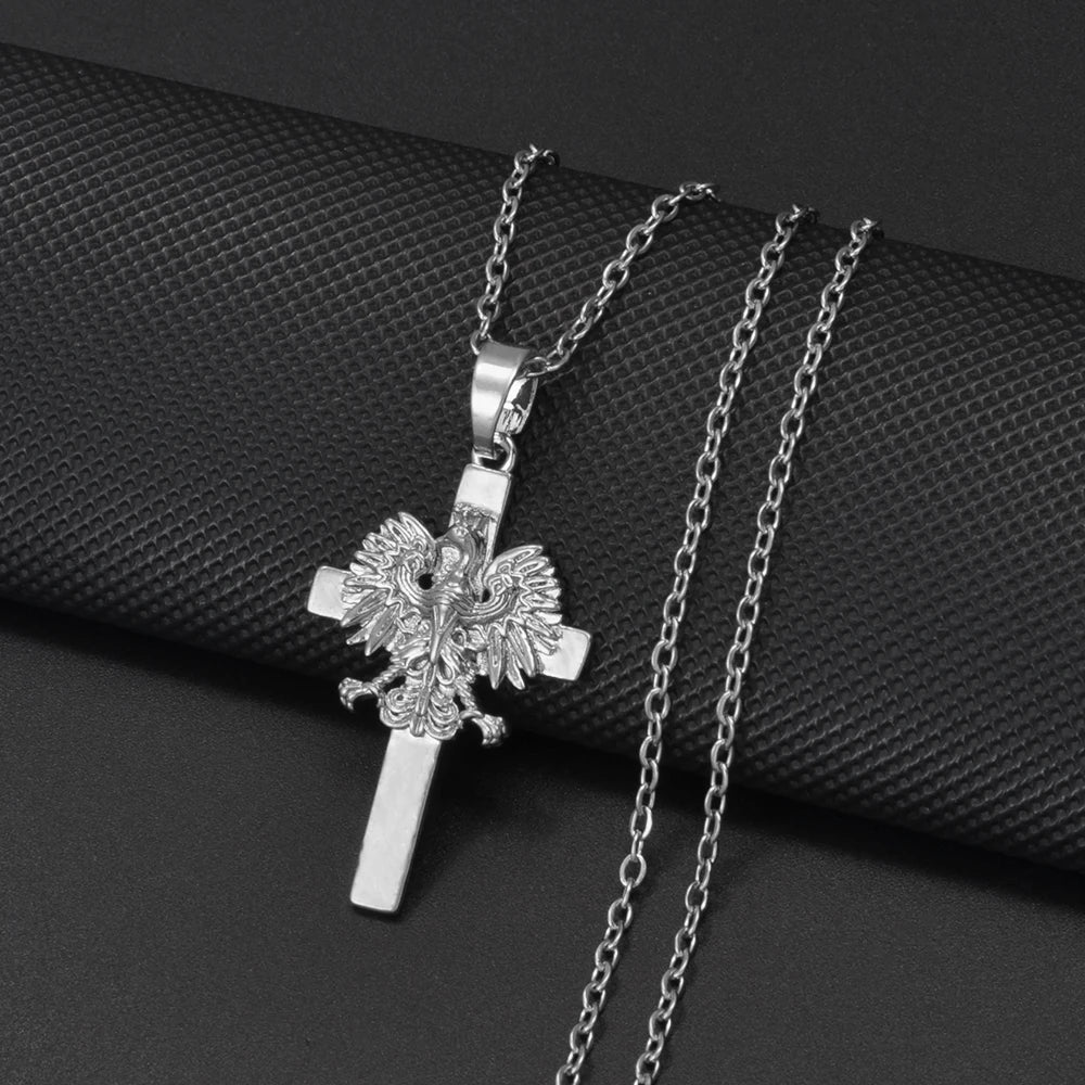 Anniyo Poland Eagle and Cross Pendant Necklaces for Women ,Polska Poles Jewelry #381116